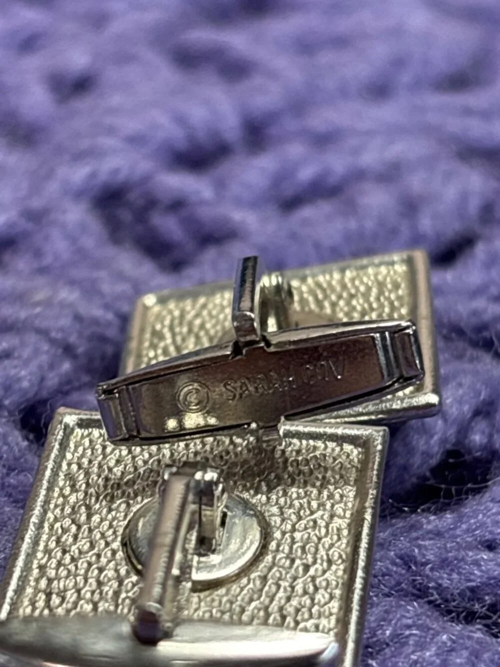 Vintage 1962 Sarah Coventry Esquire Silvertone Cufflinks Hematite 0.75 inch